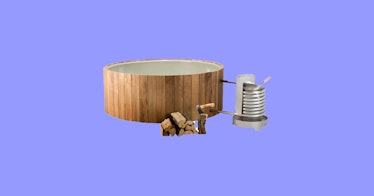 wood-fired hot tub isolated on a purple background