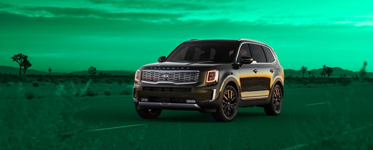 Black 2021 Kia telluride parked on a plain