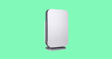 Alen air purifier for your home, on a green backdrop.