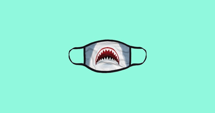 jaws shark face mask isolated on blue background