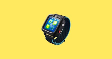 a kids smartwatch against a bright yellow background