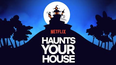 Full moon and haunted mansion logo for Netflix Haunts Your House