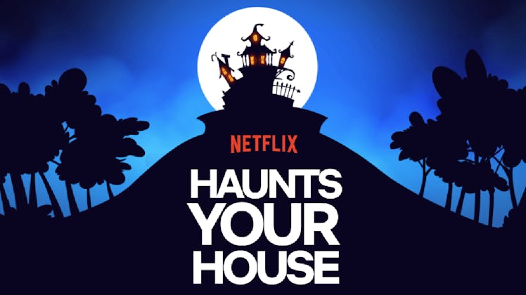 Full moon and haunted mansion logo for Netflix Haunts Your House