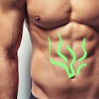 shirtless man with green squiggly lines drawn coming out of his smelly belly button