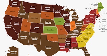 Map of favorite Thanksgiving sides in every state
