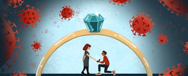 man on one knee proposing to woman engagement