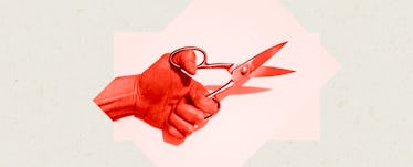 A hand with a pair of scissors representing a vasectomy