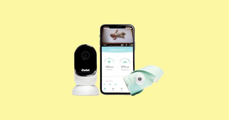 FSA eligible owlet baby monitor isolated on yellow background