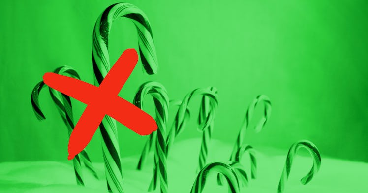 Green candy canes with a red x mark