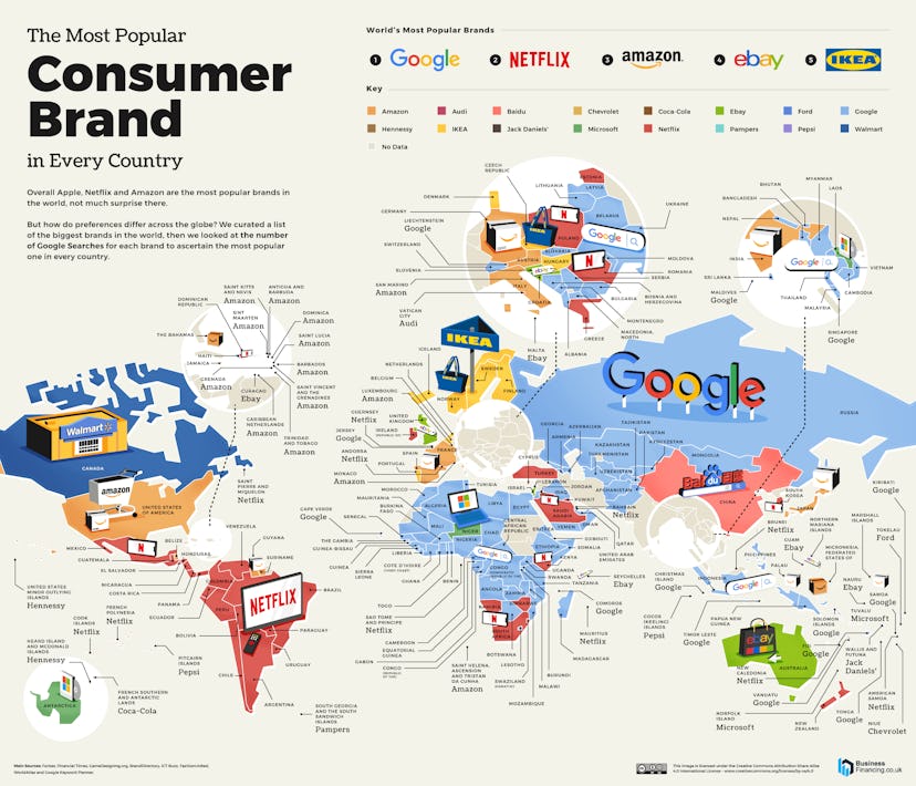 A map showing most popular consumer brands in every World country