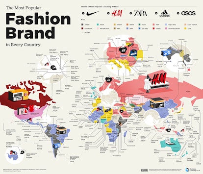 A map showing most popular fashion brands in every country