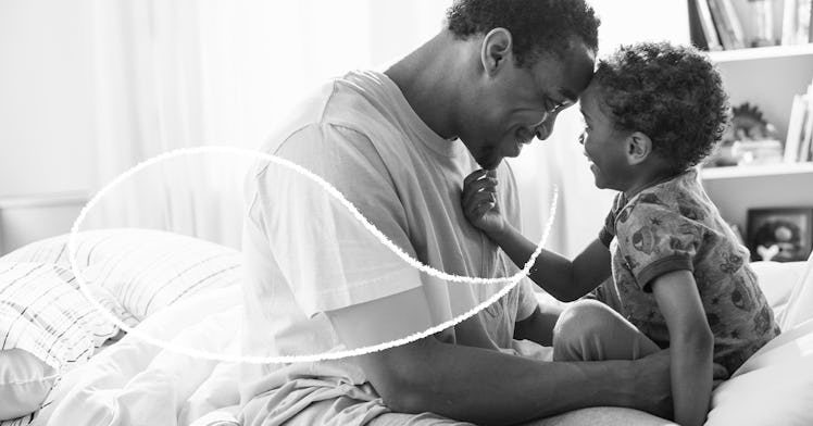 a father looks lovingly at his daughter as he gives a positive affirmation