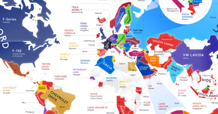 A map of the most popular car in every country