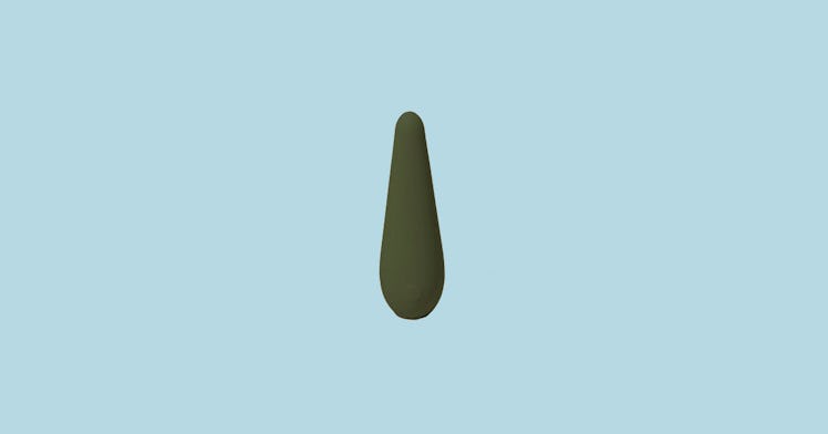 a dark green vibrator on top of a light blue background