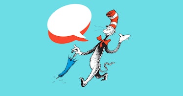 and illustration of dr seuss walking with an umbrella in hand