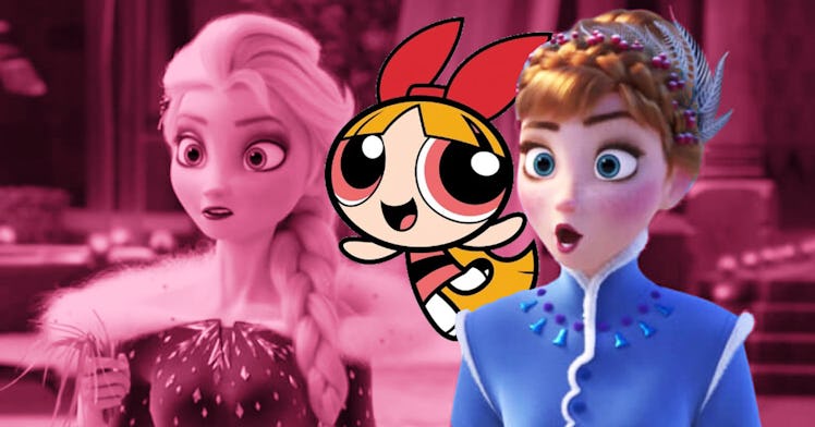 Elsa and Anna from Frozen and a Powerpuff Girls' Blossom