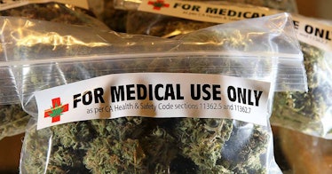A plastic bag of medical marijuana which says for medical use only on it