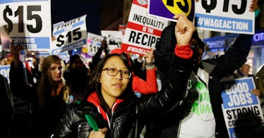 People protest for a higher minimum wage