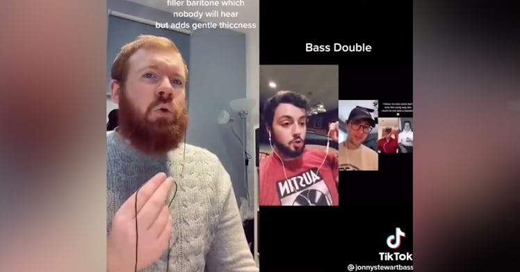 A screengrab of grown men singing Irish sea shanties on TikTok