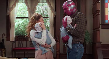 Wanda and Vision holding twin babies in WandaVision