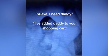 A baby chats with an Alexa device to get their dad back in the room