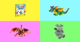 The best dragon toys for kids, including dragon stuffed animals and realistic dragons, set against a...