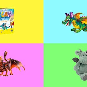 The best dragon toys for kids, including dragon stuffed animals and realistic dragons, set against a...