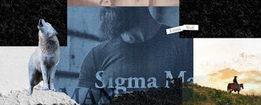 photo collage of a howling lone wolf -- representing the sigma male archetype -- and a bearded man