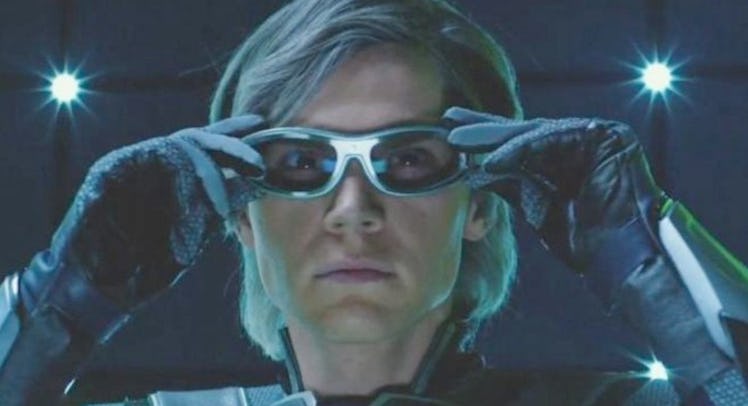Evan Peters as Quicksilver in X-Men, holding his goggles.