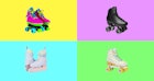 四个最好的轮滑鞋和轮滑叶片的孩子，设置在一个多色的背景，一个…