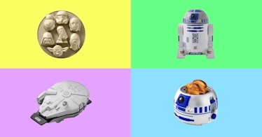 four cooking products, set against a pastel background, from the Williams Sonoma Star Wars collectio...