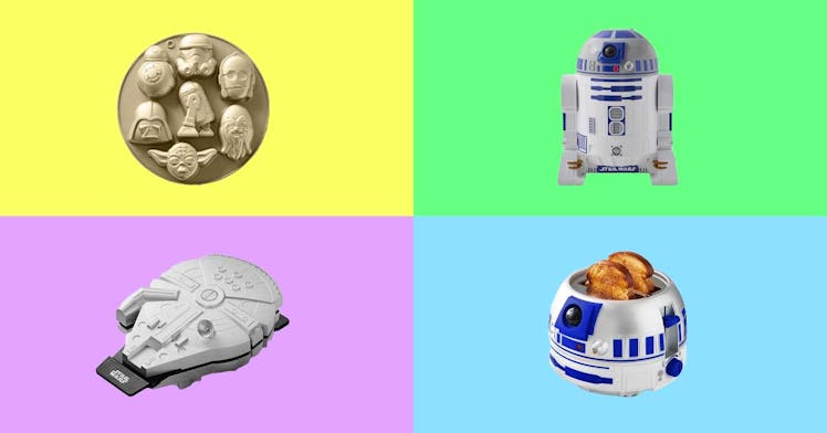 four cooking products, set against a pastel background, from the Williams Sonoma Star Wars collectio...