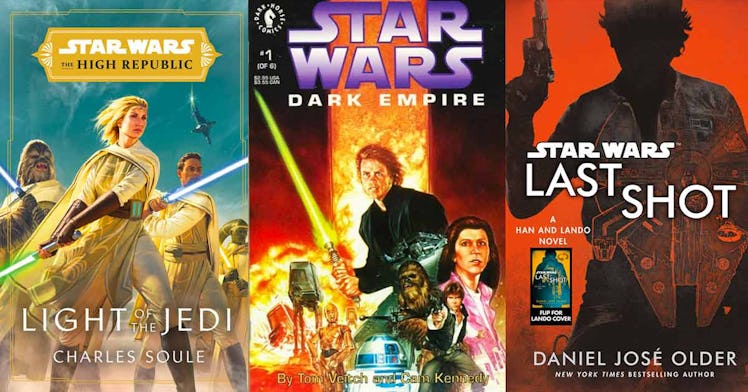 photo collage of book covers for three of the best Star Wars books for kids