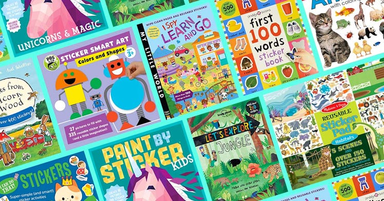 A variety of the best sticker books for kids, tiled.