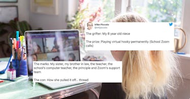 Tweets are overlaid an image of a kid on the computer