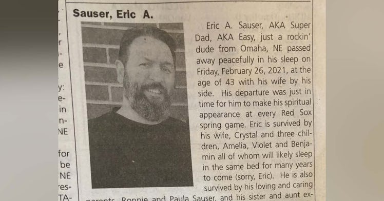 A screenshot of an obituary for Eric Sauser