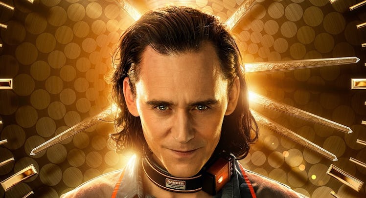Loki in front of clock poster for Disney+