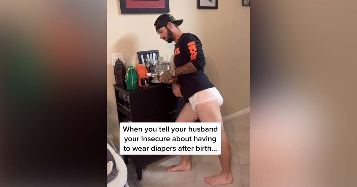Dad Wears Postpartum Diapers In Viral TikTok, Helps His Wife's