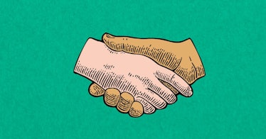 illustration of a couple's hands connected in a handshake