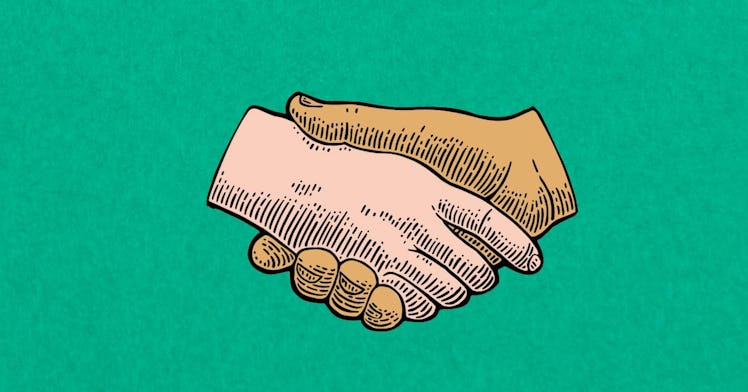 illustration of a couple's hands connected in a handshake