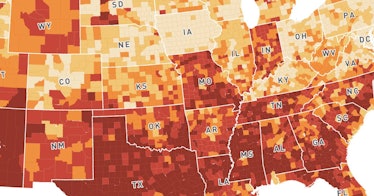 A Surgo Ventures map of vaccine output slow-down reasons by county