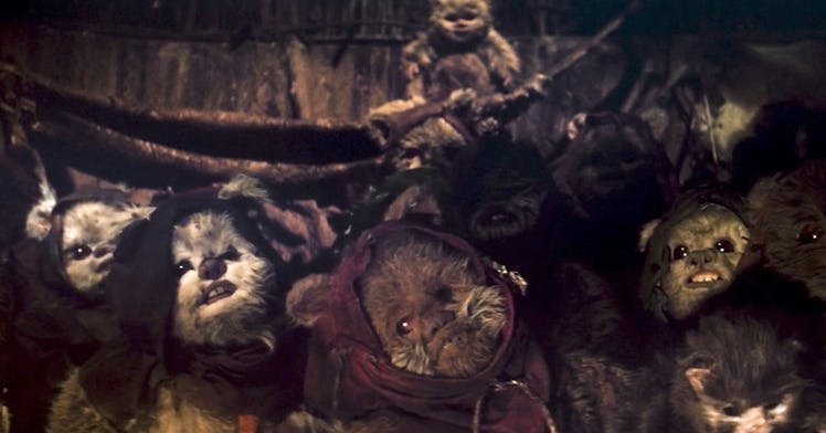 A group of Ewoks in Return of the Jedi