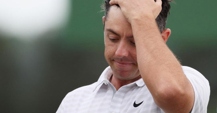 Rory McIlroy looks disappointed