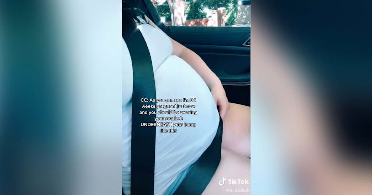 A TikTok shows how to wear a seatbelt when you're driving when you're pregnant