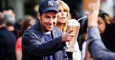 Adam Sandler clutches a photoshopped milkshake