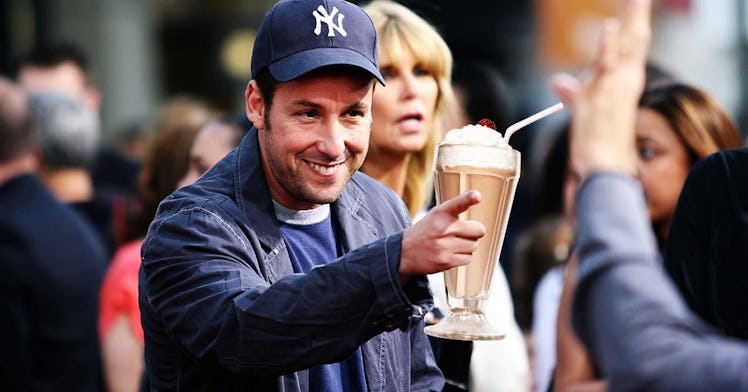 Adam Sandler clutches a photoshopped milkshake