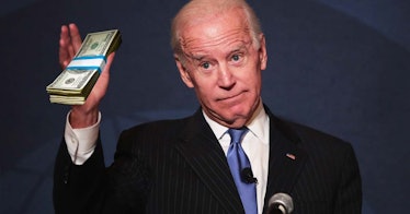 Biden holds out a photoshopped wad of cash