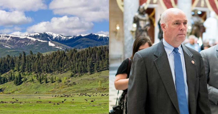 The beautiful Montana landscape next to a photo of Governor Greg Gianforte