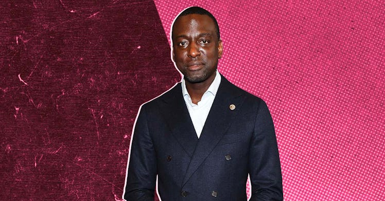 Dr. Yusef Salaam is set in front of a pink and purple background