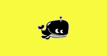 a black teething toy shaped like a whale, set against a bright-yellow background, one of our picks f...